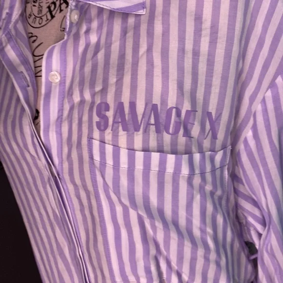 Savage X Fenty COASTAL STRIPE WOVEN VOILE SLEEP SHIRT size medium NWOT - Picture 7 of 10
